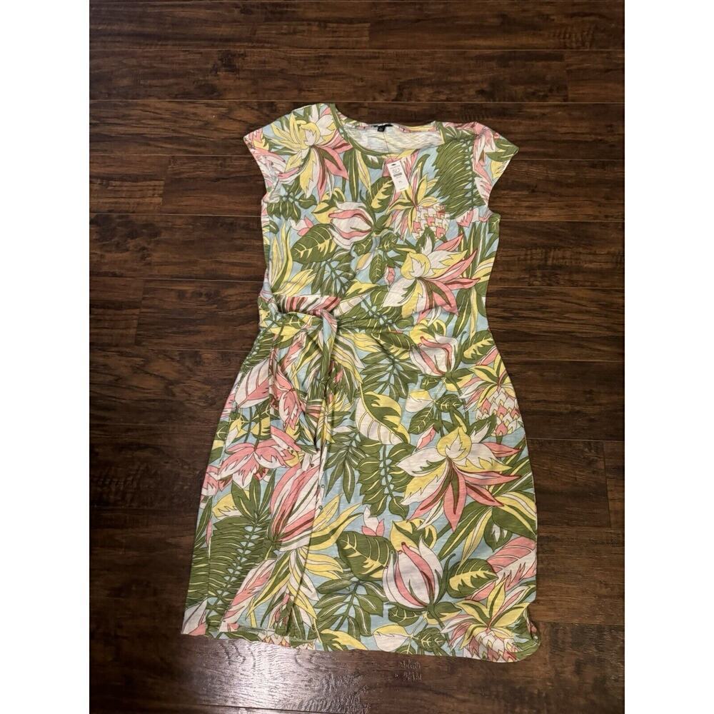NWOT Talbots Tropical Print 100% Cotton Faux Wrap Dress LP Stretch